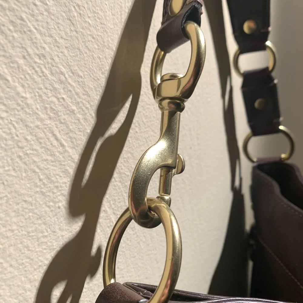 Coach Chocolate Leather Shoulder Bag with Gold Accents - Picture 7 of 12